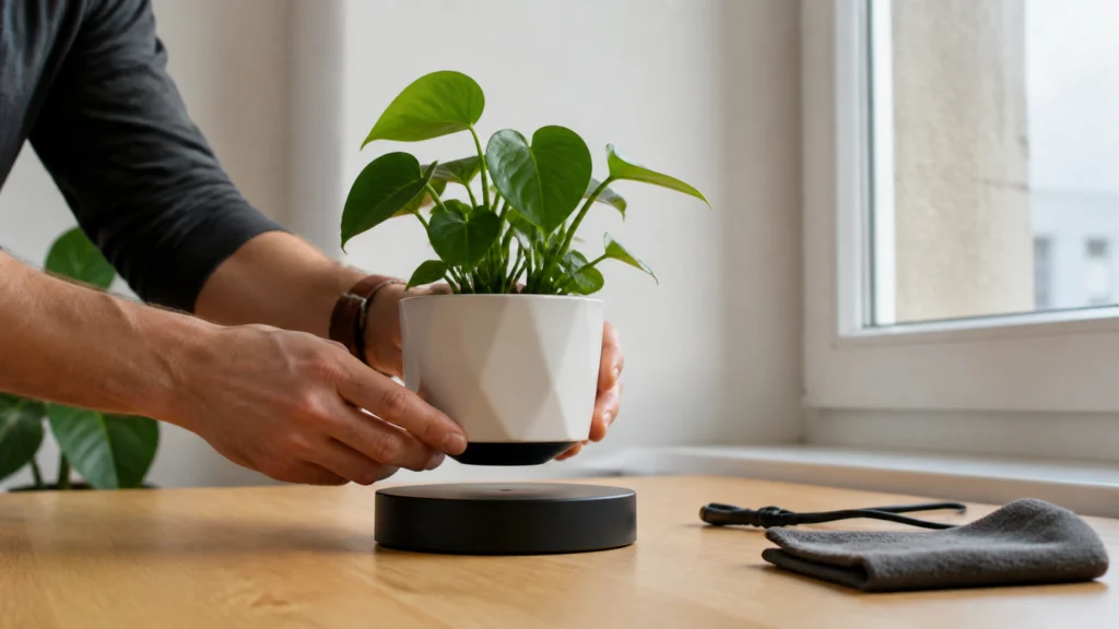 Illustration éditoriale pour l’article « Comment choisir et installer votre plante en lévitation »