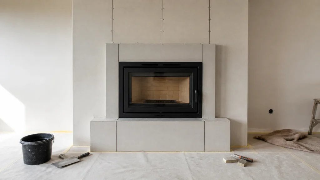 Illustration éditoriale pour l’article « Habillage insert placo feu : sécurité et finitions »